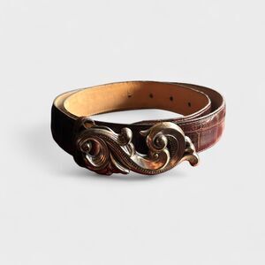 Brighton Women’s Medium M Brown Leather Alligator Belt Ornate Silver Buckle